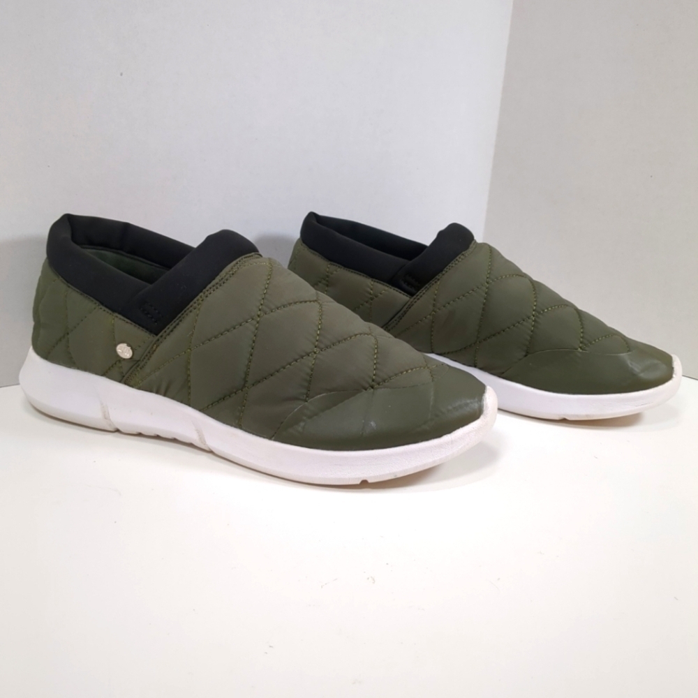 London Fog Kellie Women's Olive Green /Black Quilted Slip-On Shoes S-9M